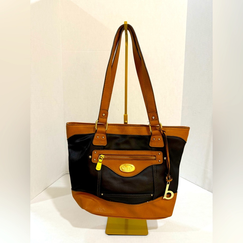 B.O.C. Brown & Black Faux Leather Double Strap Shoulder Handbag Purse+USB Charge